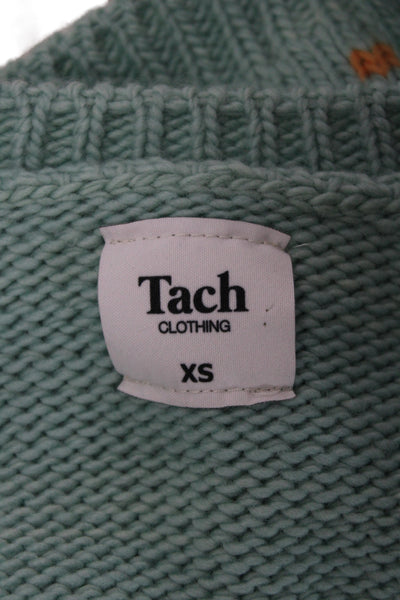 Tach Clothing Womens Merino Wool Floral Cardigan Green Crew Neck Size XS