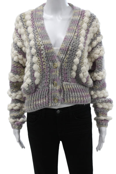 The Westside Womens Gray V Neck Striped Boho Cardigan Alpaca Size XS