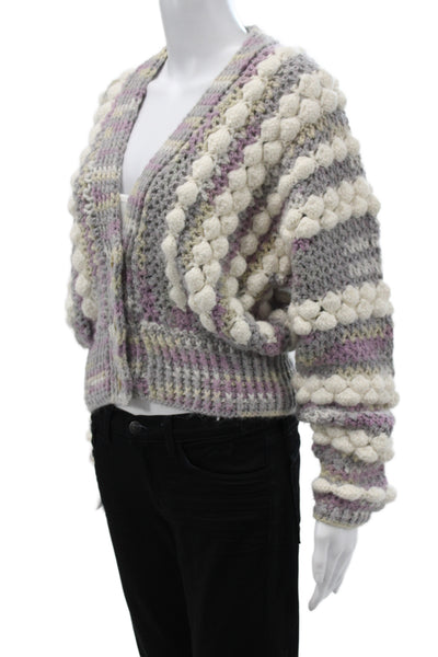 The Westside Womens Gray V Neck Striped Boho Cardigan Alpaca Size XS