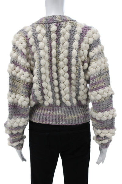 The Westside Womens Gray V Neck Striped Boho Cardigan Alpaca Size XS