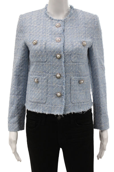 MNG Womens Basic Jacket Blue Check Button Long Sleeve Size XS