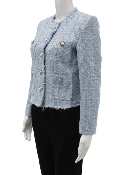 MNG Womens Basic Jacket Blue Check Button Long Sleeve Size XS