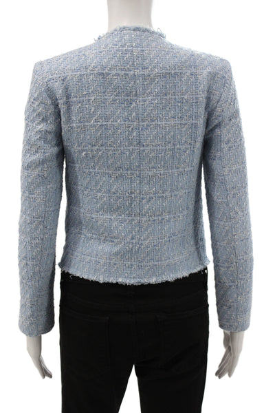 MNG Womens Basic Jacket Blue Check Button Long Sleeve Size XS