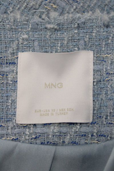 MNG Womens Basic Jacket Blue Check Button Long Sleeve Size XS