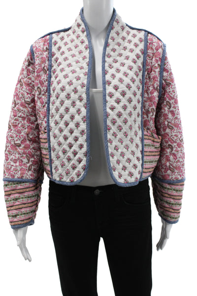 MNG Women Quilted Floral Cotton Jacket Multicolor Long Sleeve Size S