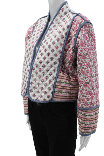MNG Women Quilted Floral Cotton Jacket Multicolor Long Sleeve Size S