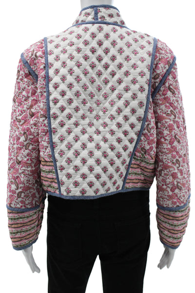 MNG Women Quilted Floral Cotton Jacket Multicolor Long Sleeve Size S