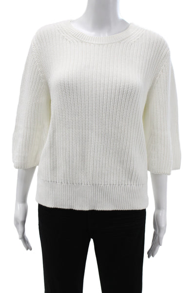 Closed Womens Pullover Sweater White Cotton Crew Neck 3/4 Sleeve Size S