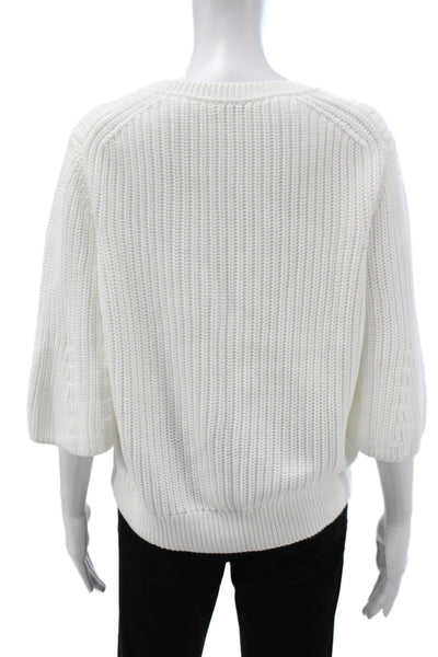 Closed Womens Pullover Sweater White Cotton Crew Neck 3/4 Sleeve Size S