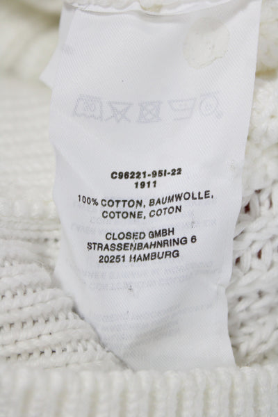 Closed Womens Pullover Sweater White Cotton Crew Neck 3/4 Sleeve Size S