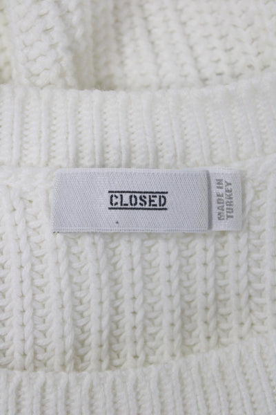 Closed Womens Pullover Sweater White Cotton Crew Neck 3/4 Sleeve Size S