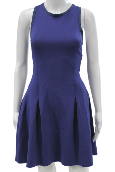 Hedge Women Fit & Flare Dress Blue Sleeveless Crew Neck Above Knee Zip Size XL