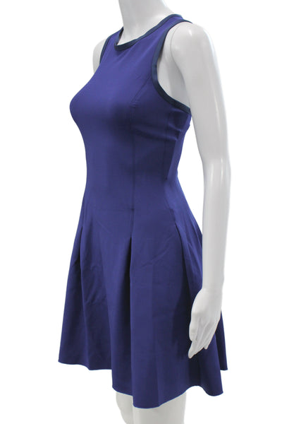 Hedge Women Fit & Flare Dress Blue Sleeveless Crew Neck Above Knee Zip Size XL