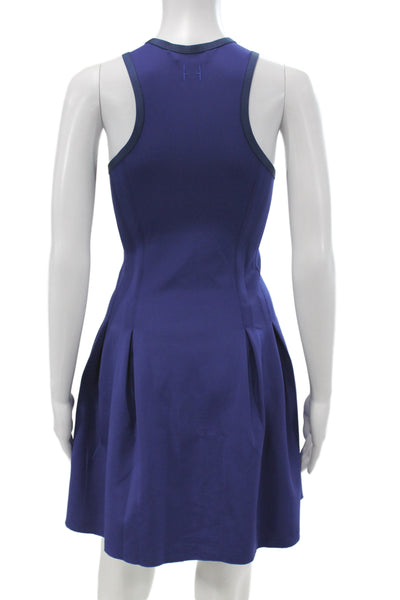 Hedge Women Fit & Flare Dress Blue Sleeveless Crew Neck Above Knee Zip Size XL