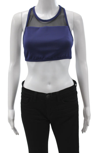 Hedge Womens Mesh Trim Racerback Sleeveless Sports Bra Blue Size M