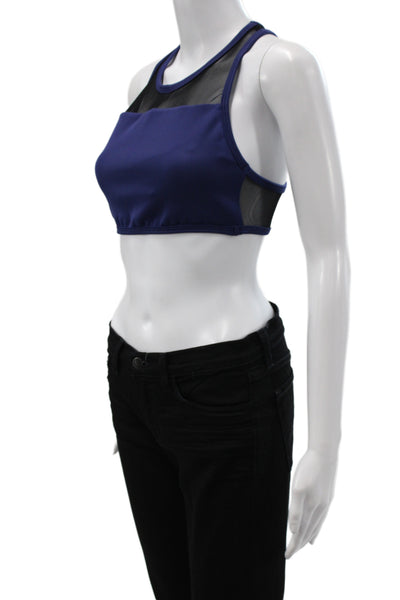 Hedge Womens Mesh Trim Racerback Sleeveless Sports Bra Blue Size M