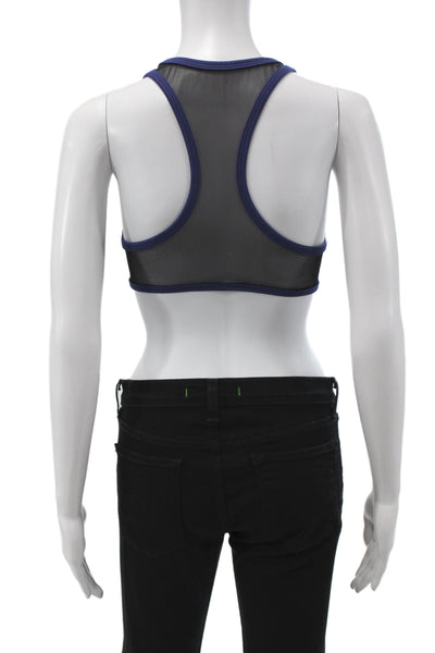 Hedge Womens Mesh Trim Racerback Sleeveless Sports Bra Blue Size M