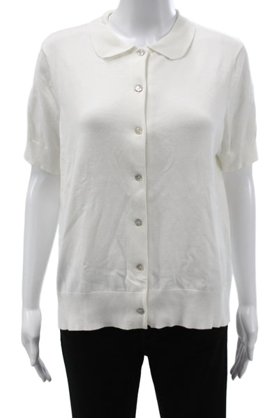 Hedge Womens Collared Short Sleeve Button Up Top White Basic Size XL