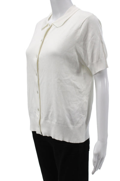 Hedge Womens Collared Short Sleeve Button Up Top White Basic Size XL
