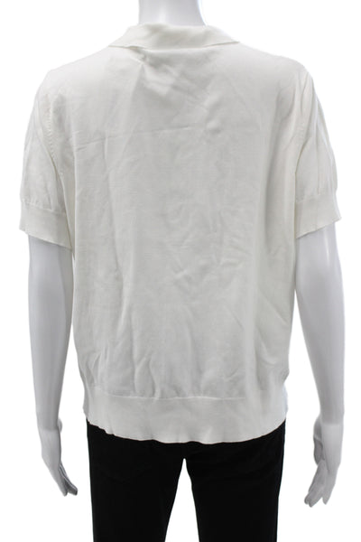 Hedge Womens Collared Short Sleeve Button Up Top White Basic Size XL