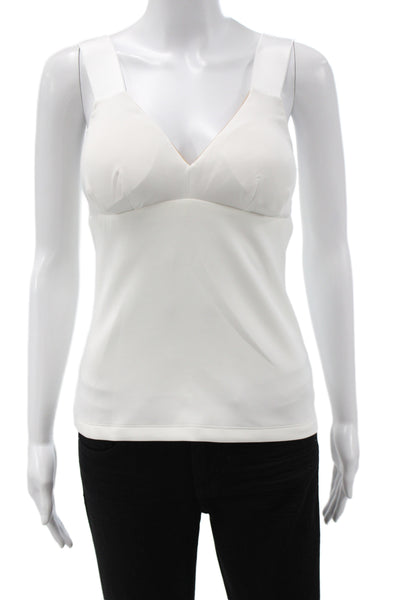 Hedge Women Camisole V-Neck Solid White Polyester Sleeveless Size L