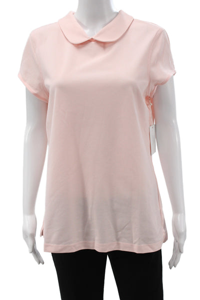 Hedge Womens Basic Polo Collared Button Cotton Short Sleeve Pink Size XL