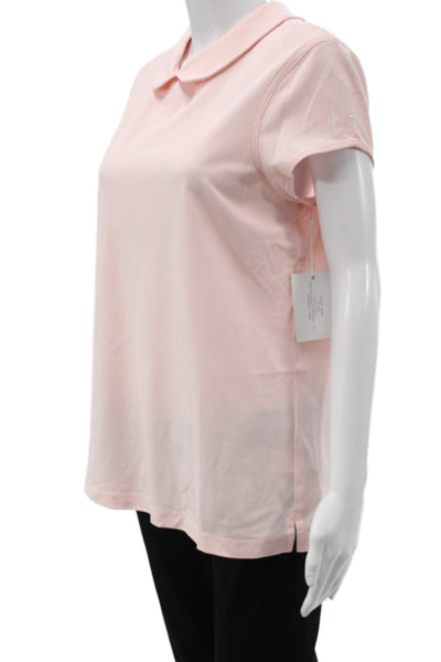 Hedge Womens Basic Polo Collared Button Cotton Short Sleeve Pink Size XL