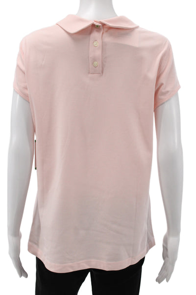 Hedge Womens Basic Polo Collared Button Cotton Short Sleeve Pink Size XL