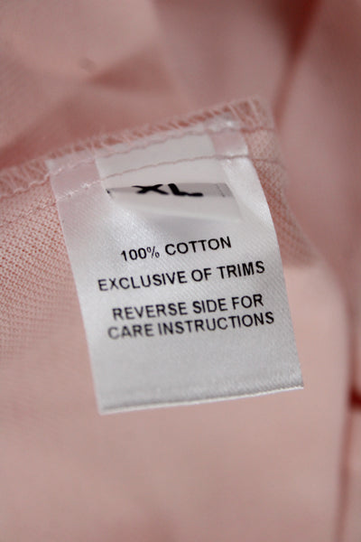 Hedge Womens Basic Polo Collared Button Cotton Short Sleeve Pink Size XL