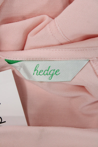 Hedge Womens Basic Polo Collared Button Cotton Short Sleeve Pink Size XL