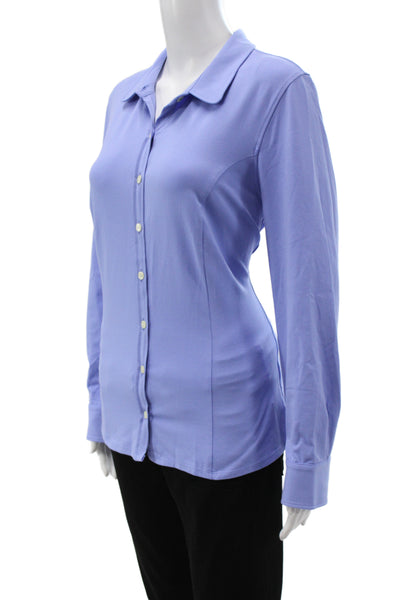 Hedge Women Collared Jersey Button-Up Solid Blue Cotton Long Sleeve Size XL