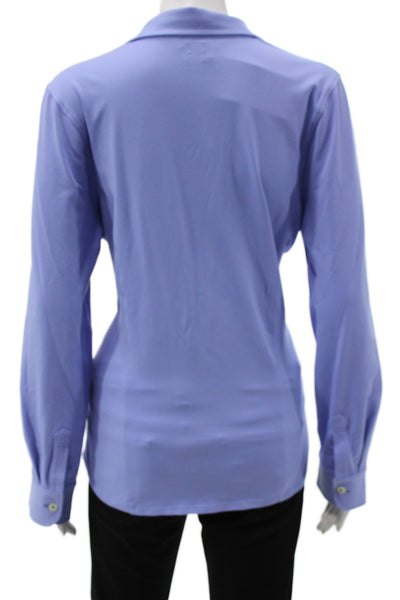 Hedge Women Collared Jersey Button-Up Solid Blue Cotton Long Sleeve Size XL