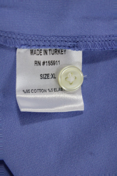 Hedge Women Collared Jersey Button-Up Solid Blue Cotton Long Sleeve Size XL