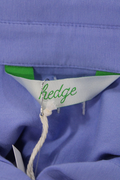 Hedge Women Collared Jersey Button-Up Solid Blue Cotton Long Sleeve Size XL