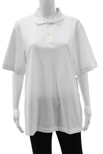 Hedge Womens Basic Collared Short Sleeve Polo White Cotton Solid Summer Size M