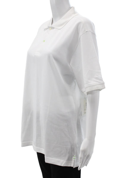 Hedge Womens Basic Collared Short Sleeve Polo White Cotton Solid Summer Size M