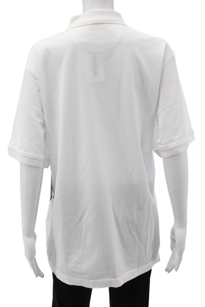 Hedge Womens Basic Collared Short Sleeve Polo White Cotton Solid Summer Size M