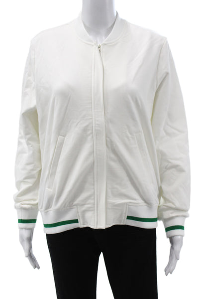 Hedge Women Bomber Jacket White Cotton Long Sleeve Zip Size XL