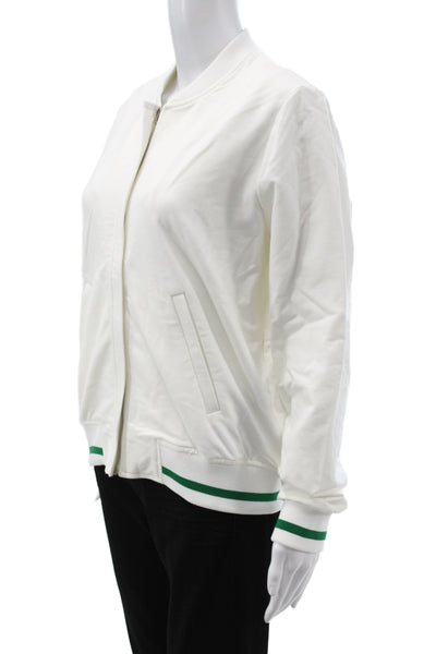 Hedge Women Bomber Jacket White Cotton Long Sleeve Zip Size XL