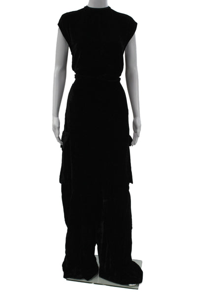 Rick Owens Women Sleeveless Maxi Jumpsuit Black Crew Neck Zip Viscose Size 6
