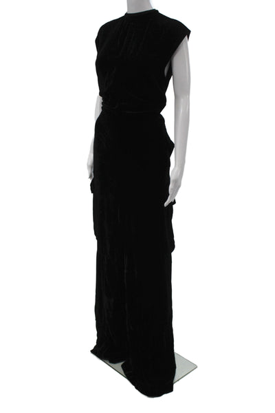 Rick Owens Women Sleeveless Maxi Jumpsuit Black Crew Neck Zip Viscose Size 6