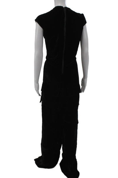 Rick Owens Women Sleeveless Maxi Jumpsuit Black Crew Neck Zip Viscose Size 6