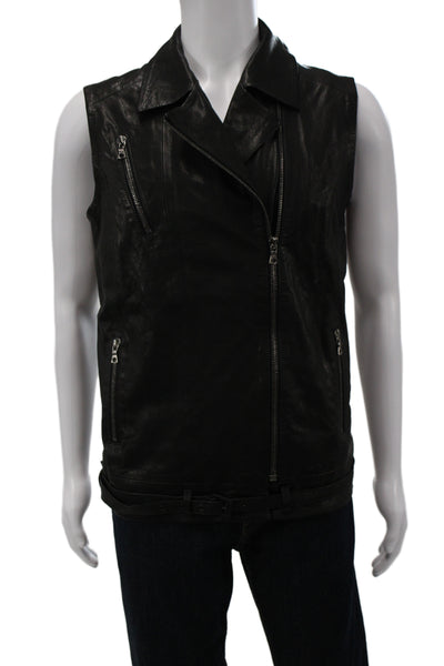 J Brand Womens Biker Lamb Leather Sleeveless Zip Vest Black Size M