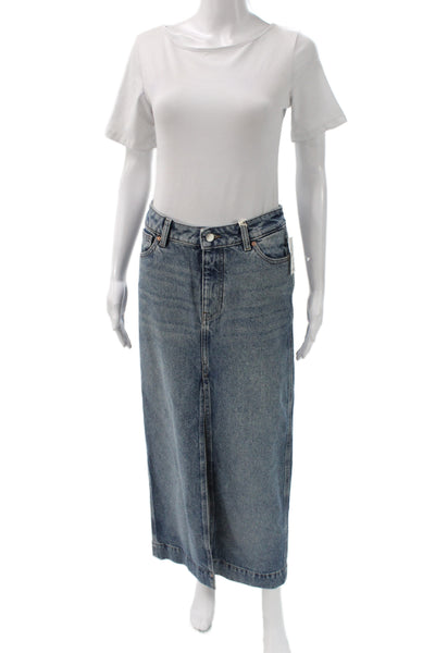 DL 1961 Womens Straight Pencil Skirt Blue Button Cotton Long Size 24