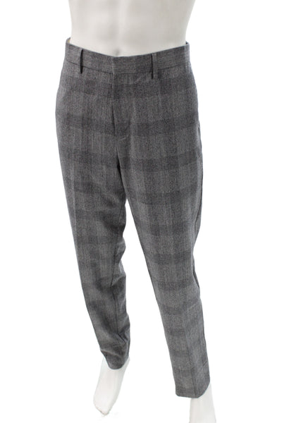 Banana Republic Men's Dress Pants Gray Plaid Wool Button Size 33