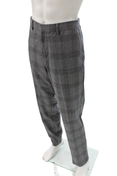 Banana Republic Men's Dress Pants Gray Plaid Wool Button Size 33