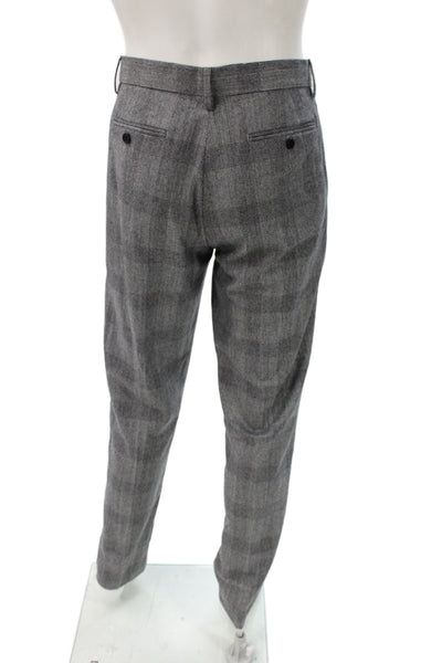 Banana Republic Men's Dress Pants Gray Plaid Wool Button Size 33
