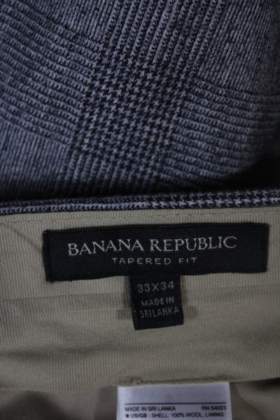 Banana Republic Men's Dress Pants Gray Plaid Wool Button Size 33
