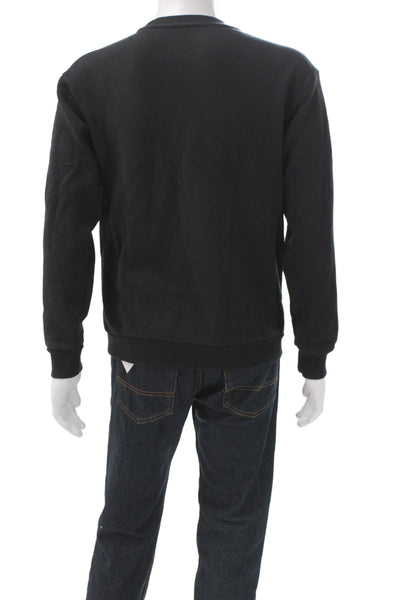 Adidas Mens Black Striped Cotton Blend Crew Neck Pullover Athleisure Size S