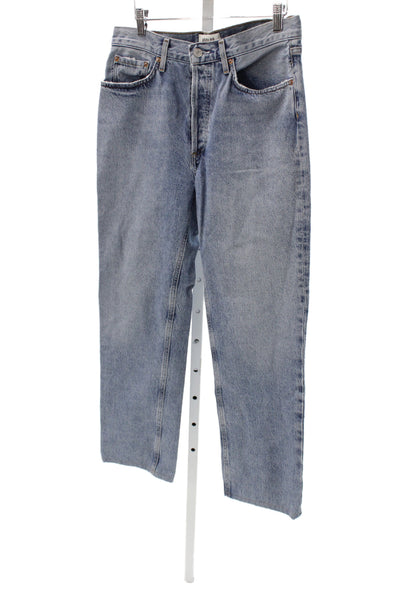 Agolde Womens Straight Jeans Blue Mid Rise Button 27in Size 28